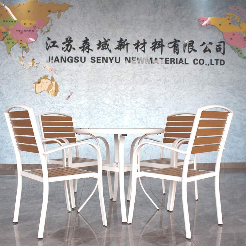 Juego de mesa WPC para jardín y exteriores con estructura de aluminio compuesto de madera y plástico